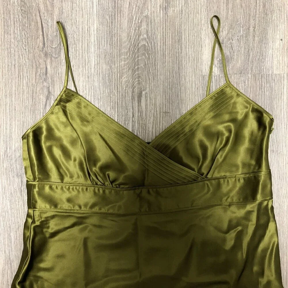J. Crew 100% Silk Cami Tank Top Olive Green Baby Doll Top Size 12 P Babydoll Y2K